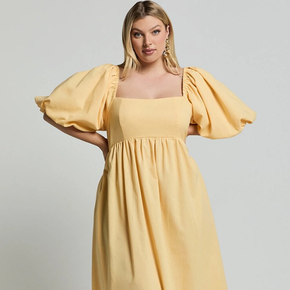 NEW WITH TAGS Showpo Yellow Plus size Midi Dress size US 16, Wedding guest dress